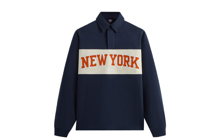 KITH New York Knicks FW23 Colorblock Long-Sleeve Polo Sweatshirt Navy Unisex khm031617-413