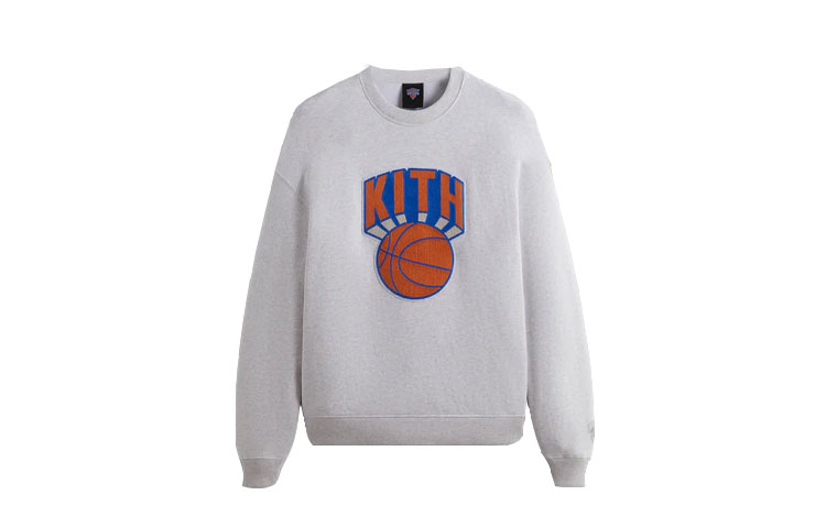 KITH New York Knicks FW23 Embroidered Crewneck Sweatshirt Light Grey Unisex khm031646-002