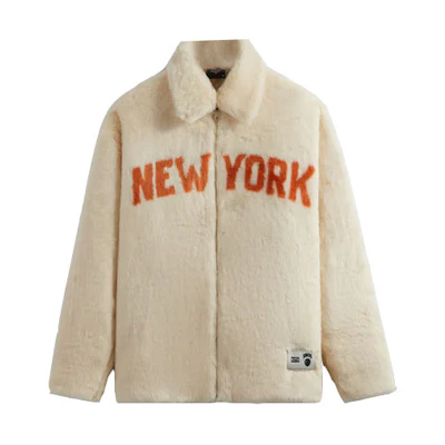 KITH New York Knicks FW23 Fur Collar Jacket White Unisex khm010414-116