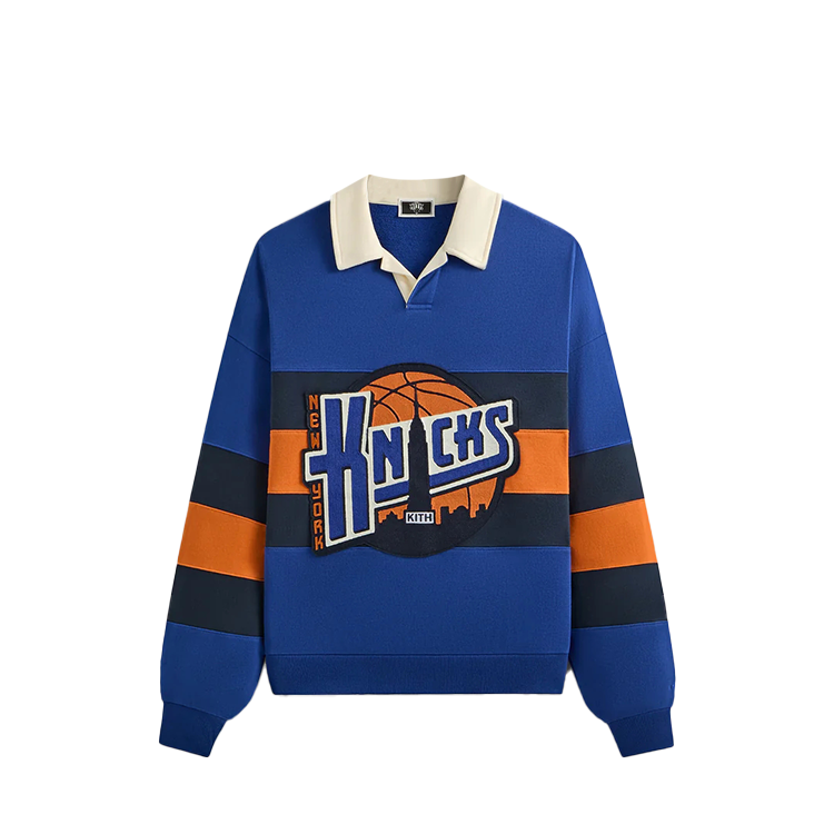 KITH New York Knicks FW24 Ball Nelson Collared Long Sleeve Sweatshirt Midnight Blue KHM032714-412