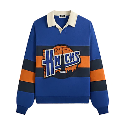 KITH New York Knicks FW24 Ball Nelson Collared Long Sleeve Sweatshirt Midnight Blue KHM032714-412