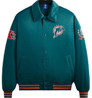 KITH x NFL Dolphins Satin Bomber Jacket FW23 Green Unisex Logo Patch Embroidery KHM010440-380 KITH x NFL Dolphins Satin Bomber Jacket FW23 Green Unisex Logo Patch Embroidery KHM010440-380