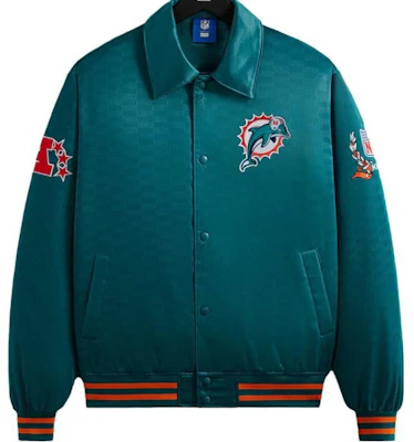 KITH x NFL 海豚隊綠色緞面棒球外套 FW23 男女刺繡Logo補丁外套 KHM010440-380 Buy KITH x NFL 海豚隊綠色緞面棒球外套 FW23 男女刺繡Logo補丁外套 KHM010440-380