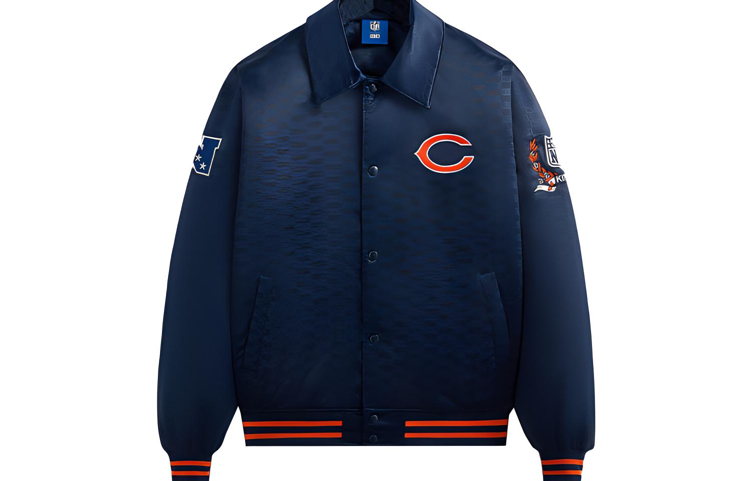 KITH NFL FW23 Bears Satin Logo Embroidered Patch Jacket Deep Blue Unisex KHM010434-5000