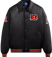 KITH x NFL FW23 Bengals Black Satin Bomber Jacket Unisex Tiger Logo Embroidery KHM010435-001 KITH x NFL FW23 Bengals Black Satin Bomber Jacket Unisex Tiger Logo Embroidery KHM010435-001