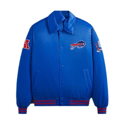 KITH NFL FW23 Bills Satin Bomber Jacket Blue - Logo Pattern & Embroidery KHM010431-423