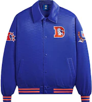 KITH x NFL FW23 Broncos Satin Bomber Jacket Blue Unisex Logo Patch Design KHM010458-5001 KITH x NFL FW23 Broncos Satin Bomber Jacket Blue Unisex Logo Patch Design KHM010458-5001