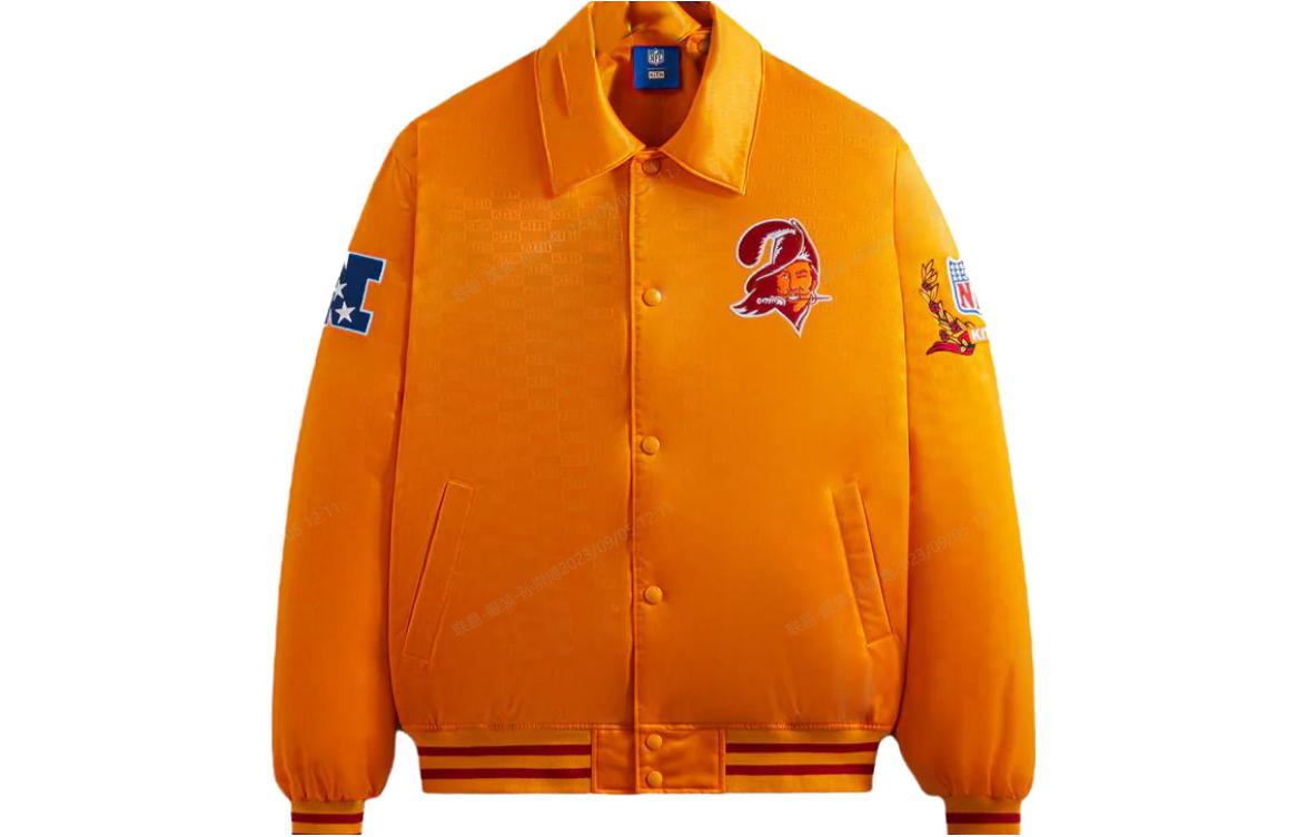 KITH NFL FW23 Buccaneers Satin Bomber Jacket Orange Unisex Embroidered Logo KHM010449-817