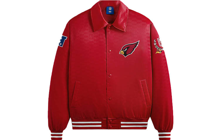KITH NFL FW23 Cardinals Red Satin Bomber Jacket Unisex Logo Patch Details KHM010428-633