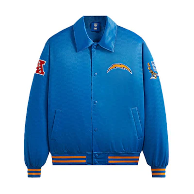 KITH NFL FW23 Chargers Satin Bomber Jacket Blue - Logo Patch & Allover Print KHM010438-5004