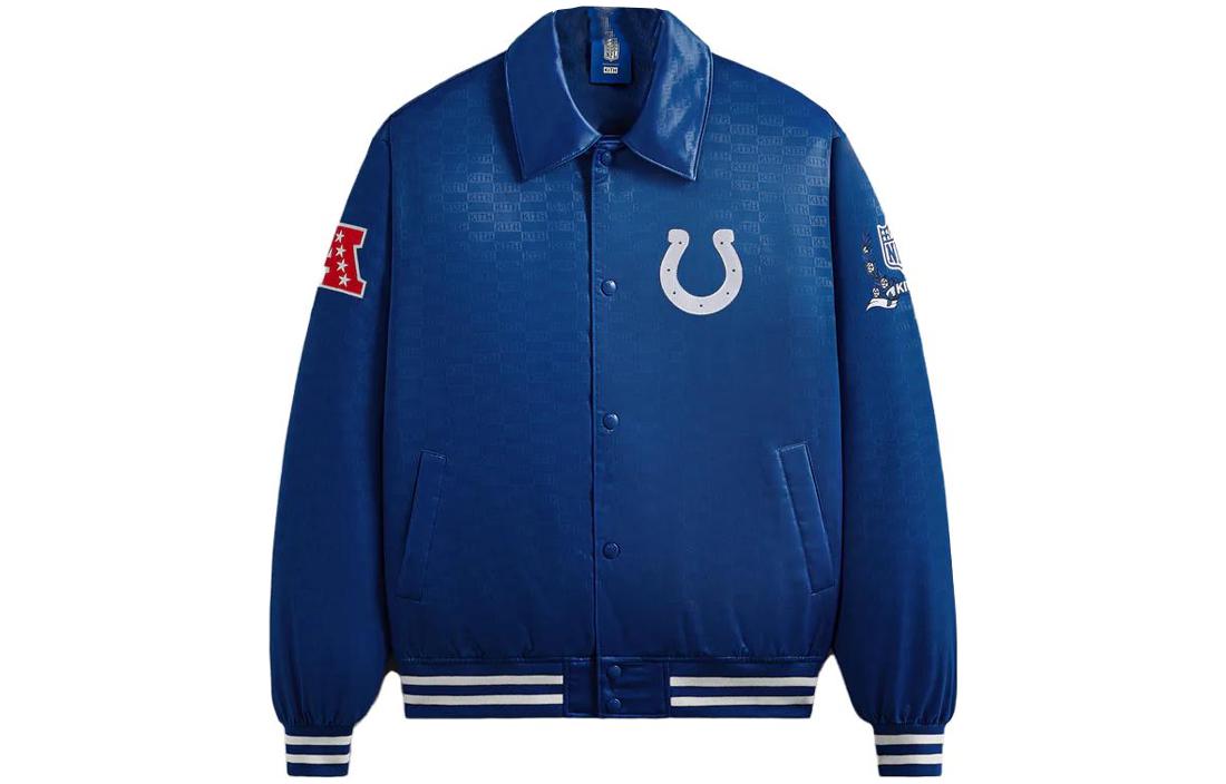 KITH NFL FW23 Colts Satin Bomber Jacket Blue Unisex Embroidered Logo Pattern KHM010432-5005