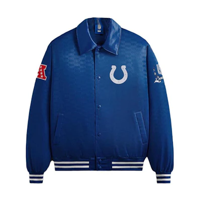 KITH NFL FW23 Colts Satin Bomber Jacket Blue Unisex Embroidered Logo Pattern KHM010432-5005