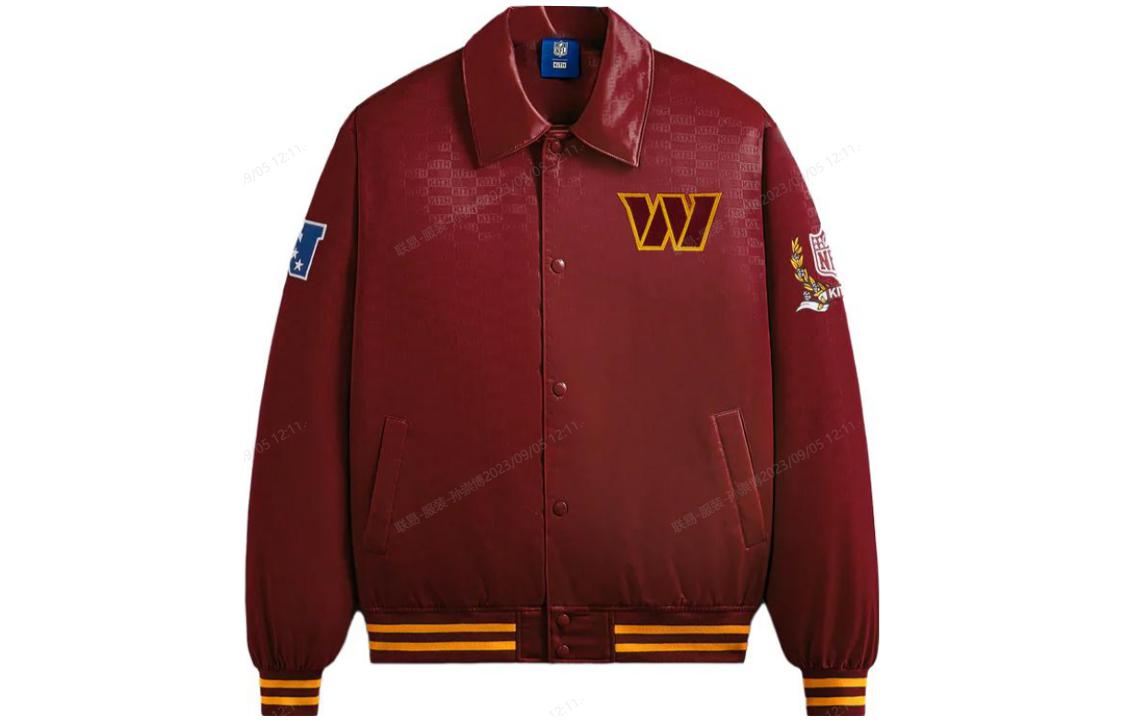 KITH NFL FW23 Commanders Satin Bomber Jacket Burgundy Unisex Embroidered Logo KHM010454-636