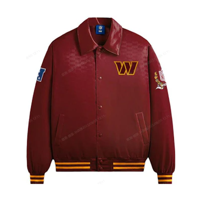 KITH NFL FW23 Commanders Satin Bomber Jacket Burgundy Unisex Embroidered Logo KHM010454-636