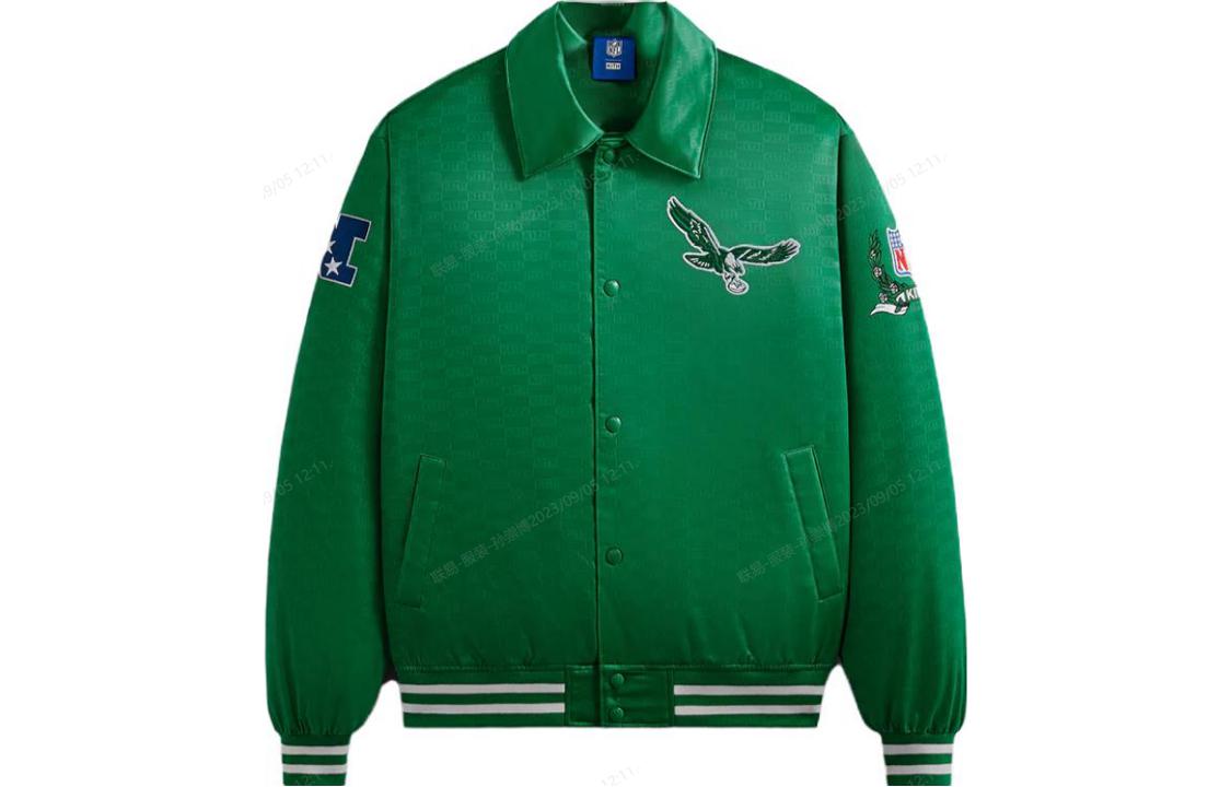 KITH NFL FW23 Eagles Satin Bomber Jacket Green Unisex Embroidered Logo Patch KHM010446-382
