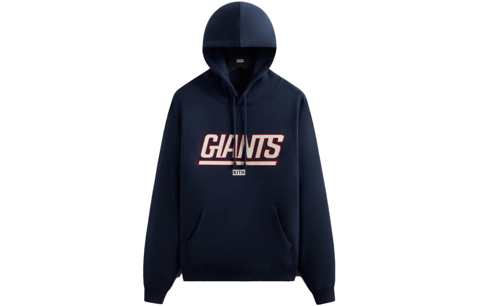 KITH x NFL FW23 Giants Laurel Hoodie Blue Unisex Pullover with Logo Embroidery KHM031625-413
