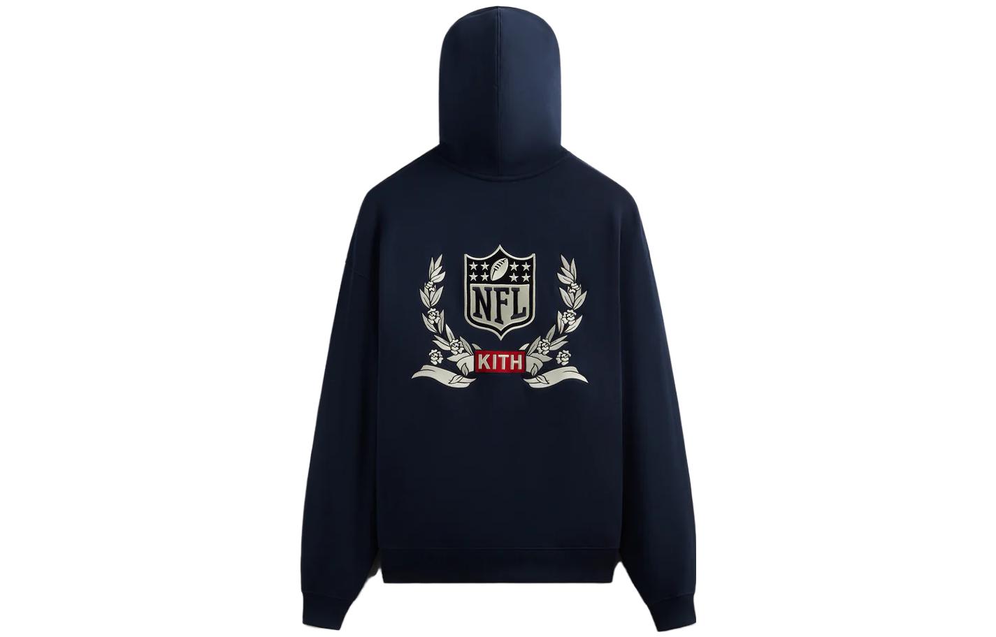 Lookbook KITH x NFL 2023秋冬纽约巨人队蓝色刺绣徽标连帽卫衣 男女通用 KHM031625-413
