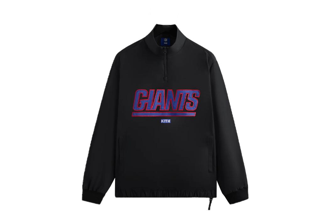 KITH NFL FW23 Giants Nylon Quarter Zip Mock Neck Pullover Black Unisex Sweater KHM031627-001