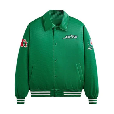 KITH NFL FW23 Jets Satin Bomber Jacket Green - Logo Embroidery Unisex KHM010445-381