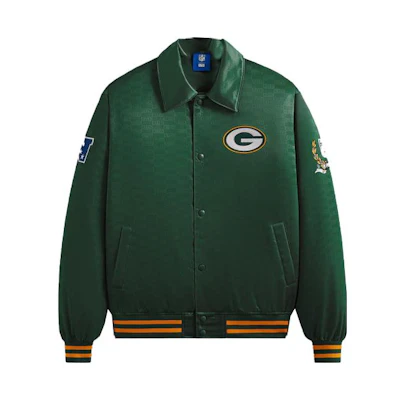 KITH NFL FW23 Packers Satin Bomber Jacket Green Unisex Embroidered Logo KHM010450-383