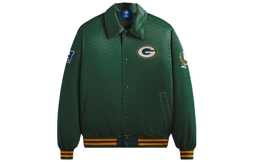 Order 키스 x NFL FW23 패커스 새틴 봄버 자켓 그린 유니섹스 자수 로고 KHM010450-383
