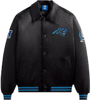 KITH x NFL FW23 Panthers Satin Bomber Jacket Black Unisex with Logo Embroidery KHM010433-001 KITH x NFL FW23 Panthers Satin Bomber Jacket Black Unisex with Logo Embroidery KHM010433-001