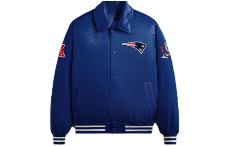 KITH NFL FW23 Patriots Satin Bomber Jacket Blue - Logo Pattern & Embroidery KHM010442-495