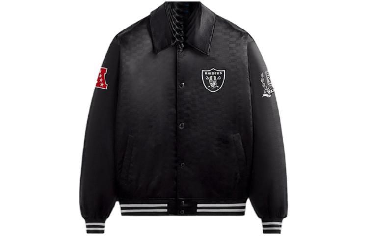 KITH NFL FW23 Raiders Satin Bomber Jacket Black Unisex Logo Embroidery Design KHM010439-001