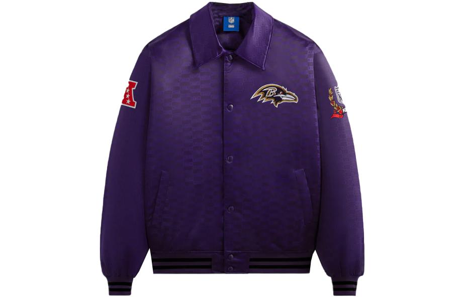 KITH NFL FW23 Ravens Satin Bomber Jacket Purple Unisex Logo Embroidery KHM010430-592