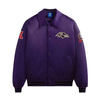 KITH NFL FW23 Ravens Satin Bomber Jacket Purple Unisex Logo Embroidery KHM010430-592
