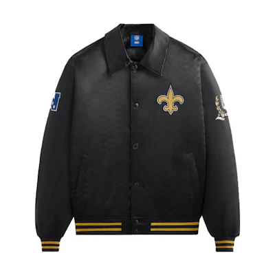 KITH NFL FW23 Saints Satin Bomber Jacket Black - Logo Patch & Embroidery Design KHM010443-001