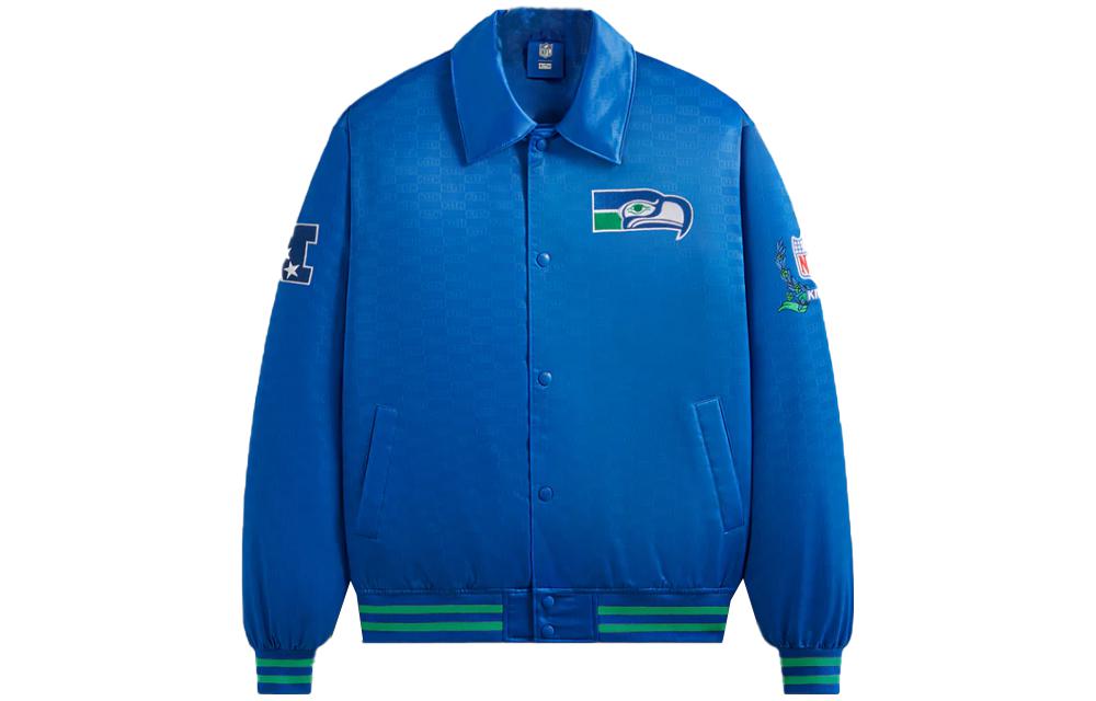 KITH NFL FW23 Seahawks Satin Bomber Jacket Blue Unisex with Logo Embroidery KHM010457-5006