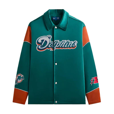 KITH NFL FW24 Green Logo Collared Long Sleeve Jacket. KHM010688-380