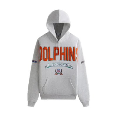 KITH NFL FW24 Dolphins Nelson Hoodie Light Gray Casual Cotton Sweatshirt KHM032679-002