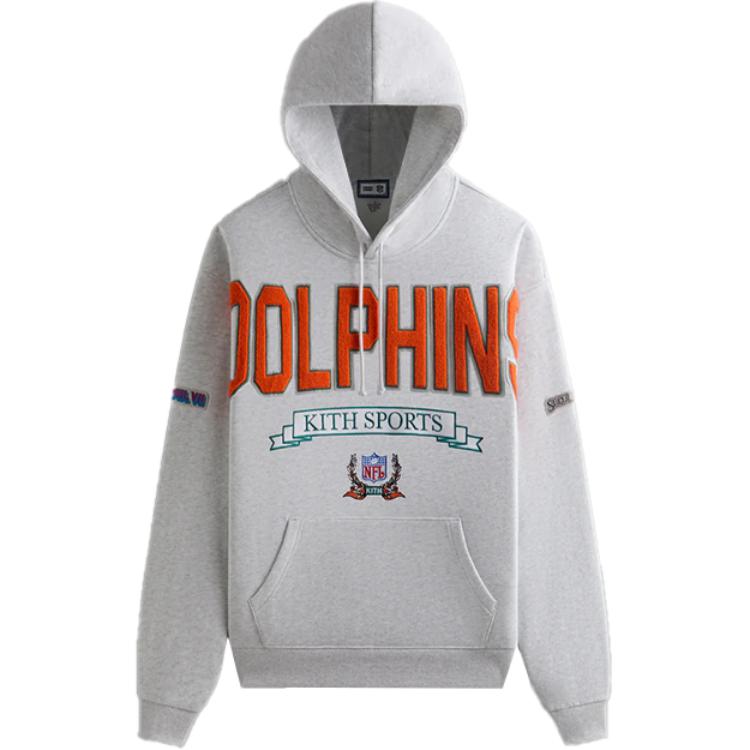 Order KITH x NFL FW24 Dolphins Nelson Hoodie Light Gray Casual Cotton Sweatshirt KHM032679-002