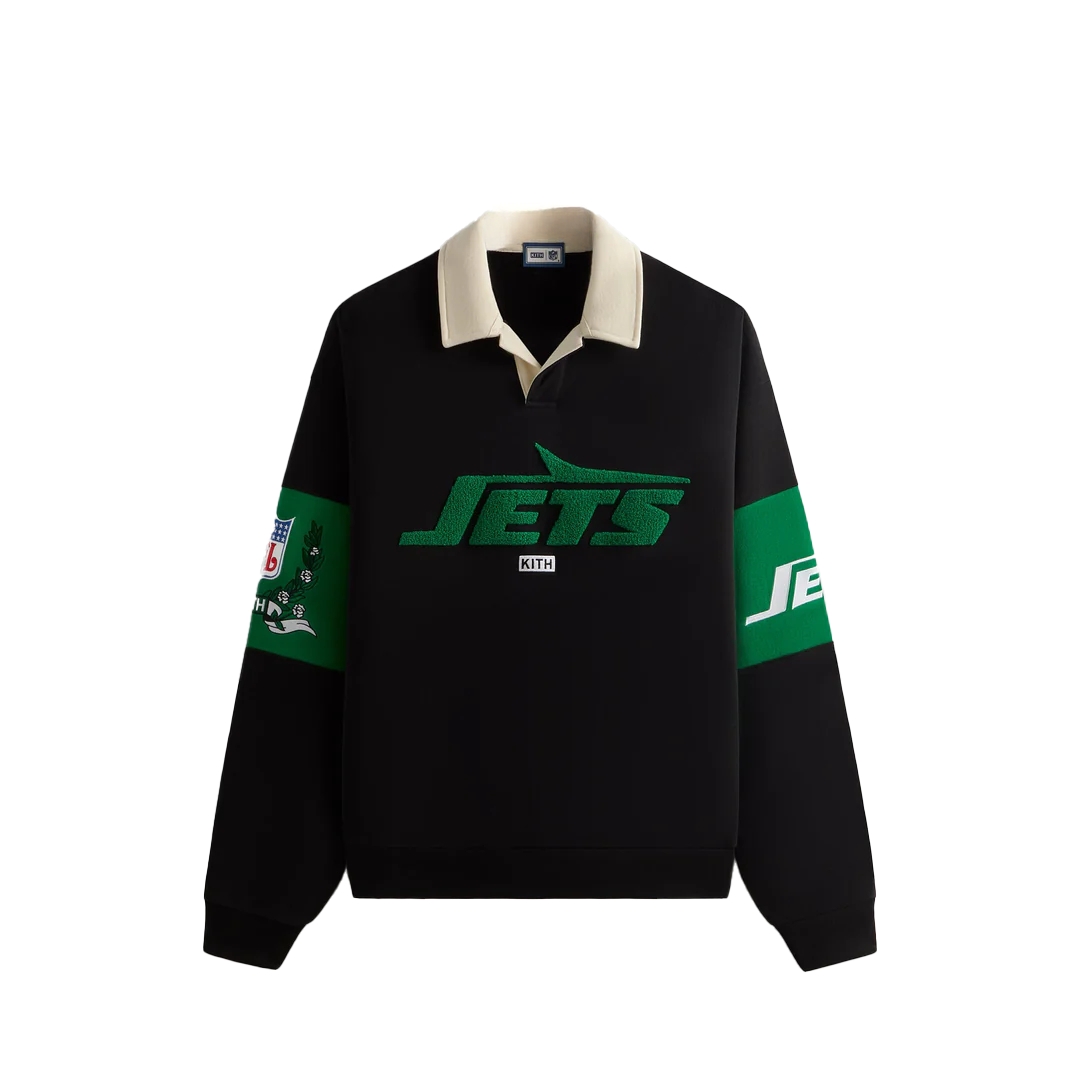 KITH NFL FW24 Jets Nelson Collared Pullover Black Sweatshirt KHM032880-001