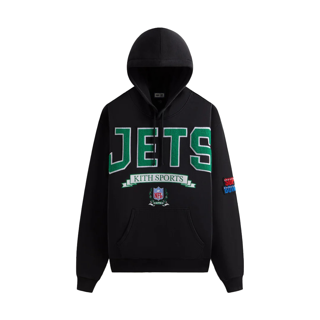 KITH NFL FW24 Jets Nelson Hoodie Black Pullover Sweater Men KHM032863-001