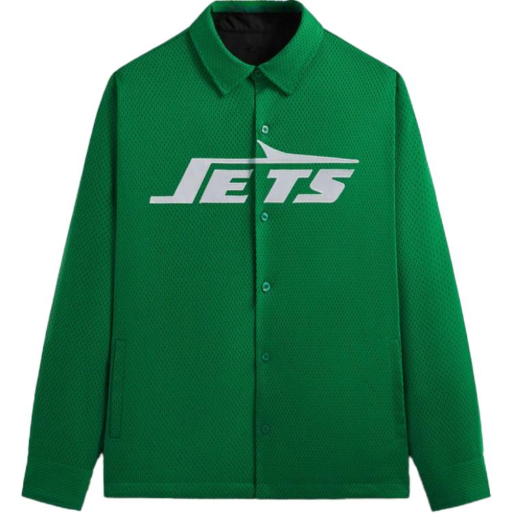 KITH NFL FW24 Jets Reversible Ginza Green Collared Letter Long-Sleeve Jacket Mens KHM032878-381