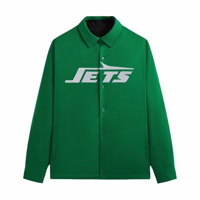 KITH NFL FW24 Jets Reversible Ginza Green Collared Letter Long-Sleeve Jacket Mens KHM032878-381