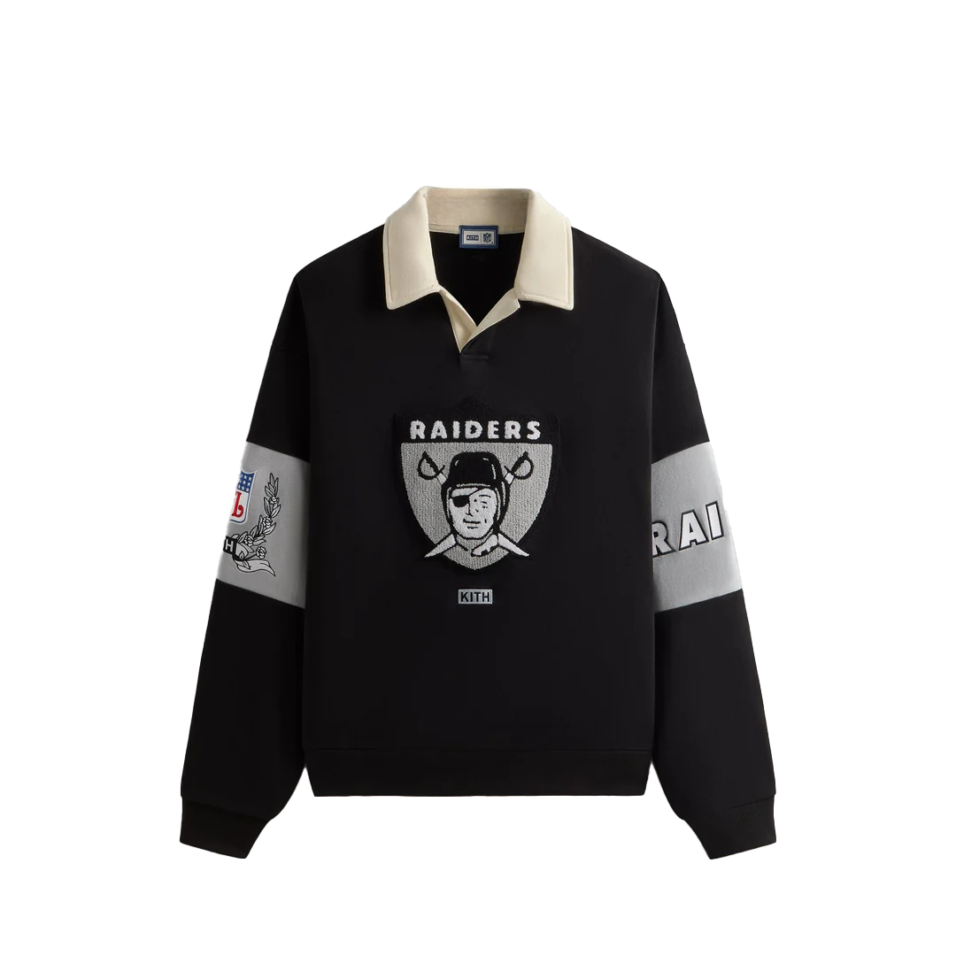 KITH NFL FW24 Raiders Nelson Collared Pullover Black Sweatshirt KHM032671-001