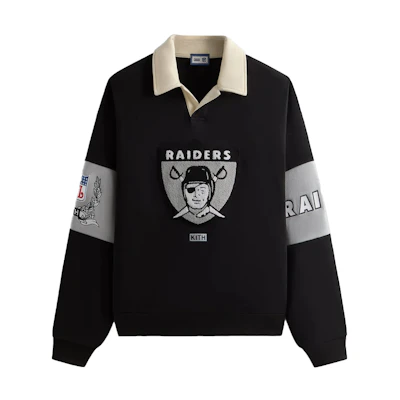 KITH NFL FW24 Raiders Nelson Collared Pullover Black Sweatshirt KHM032671-001