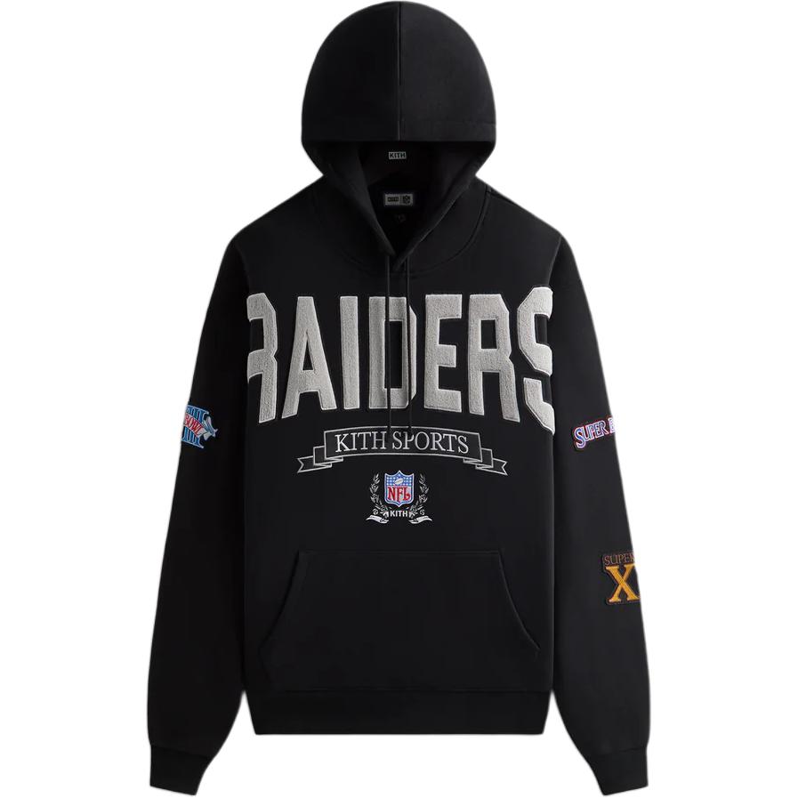 KITH NFL FW24 Raiders Nelson Hoodie Black Cotton Casual Pullover KHM032676-001