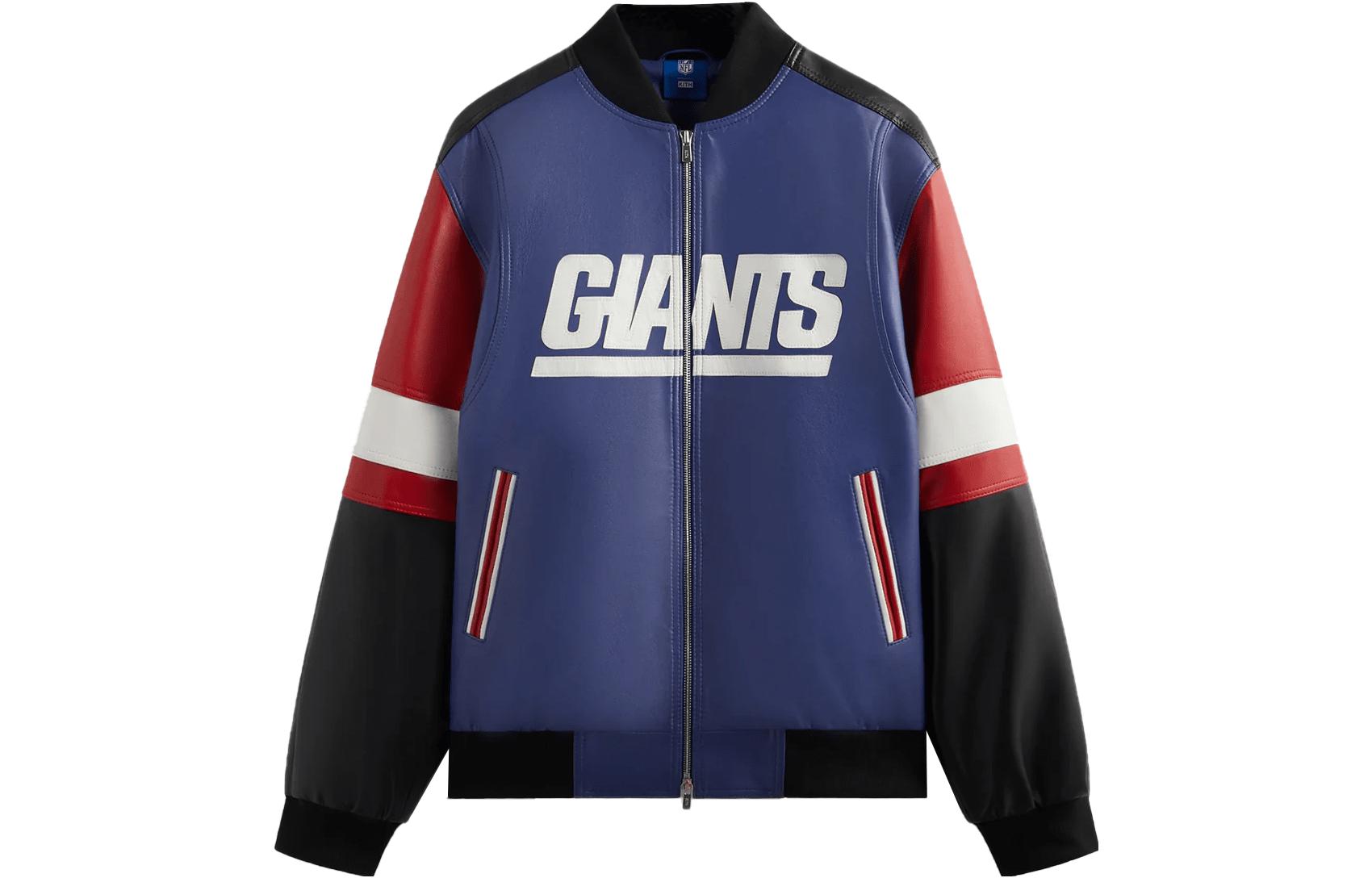KITH NFL Giants Leather Jacket Blue Unisex - Embroidered Logo & Colorblock Design KHM010459-412