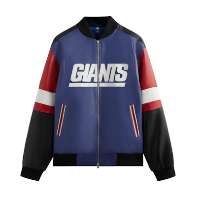 KITH NFL Giants Leather Jacket Blue Unisex - Embroidered Logo & Colorblock Design KHM010459-412