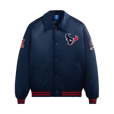 KITH NFL Texans Satin Bomber Jacket Blue - Logo Embossed, Unisex FW23 Release KHM010455-5000