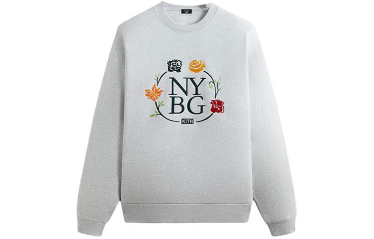 KITH x NY Botanical Garden SS24 Floral Crewneck Sweater Men’s Light Heather Grey KHM032117-002