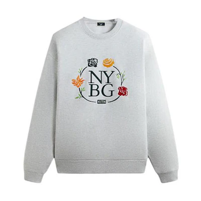 KITH NY Botanical Garden SS24 Floral Crewneck Sweater Men’s Light Heather Grey KHM032117-002