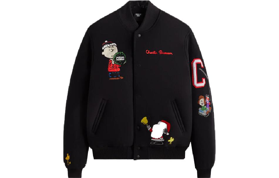 KITH Peanuts FW23 Reversible Wool Embroidered Jacket Unisex Black KHM010292-001