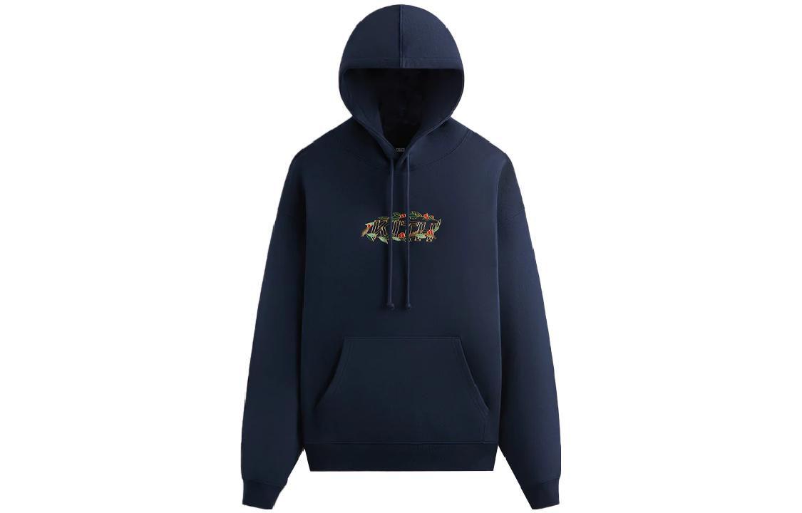 KITH PEANUTS FW23 Unisex Solid Logo Hoodie Sweatshirt - Deep Navy KHM031687-413