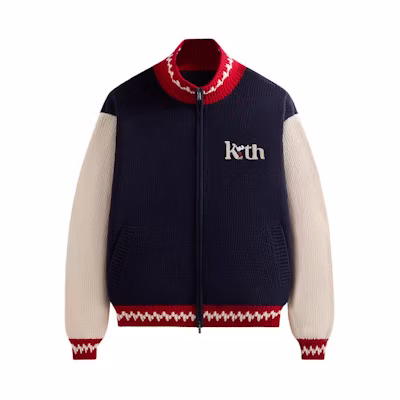 KITH Peanuts Globe Wyona Full-Zip Sweater Nightshade Edition. KHM010890-413